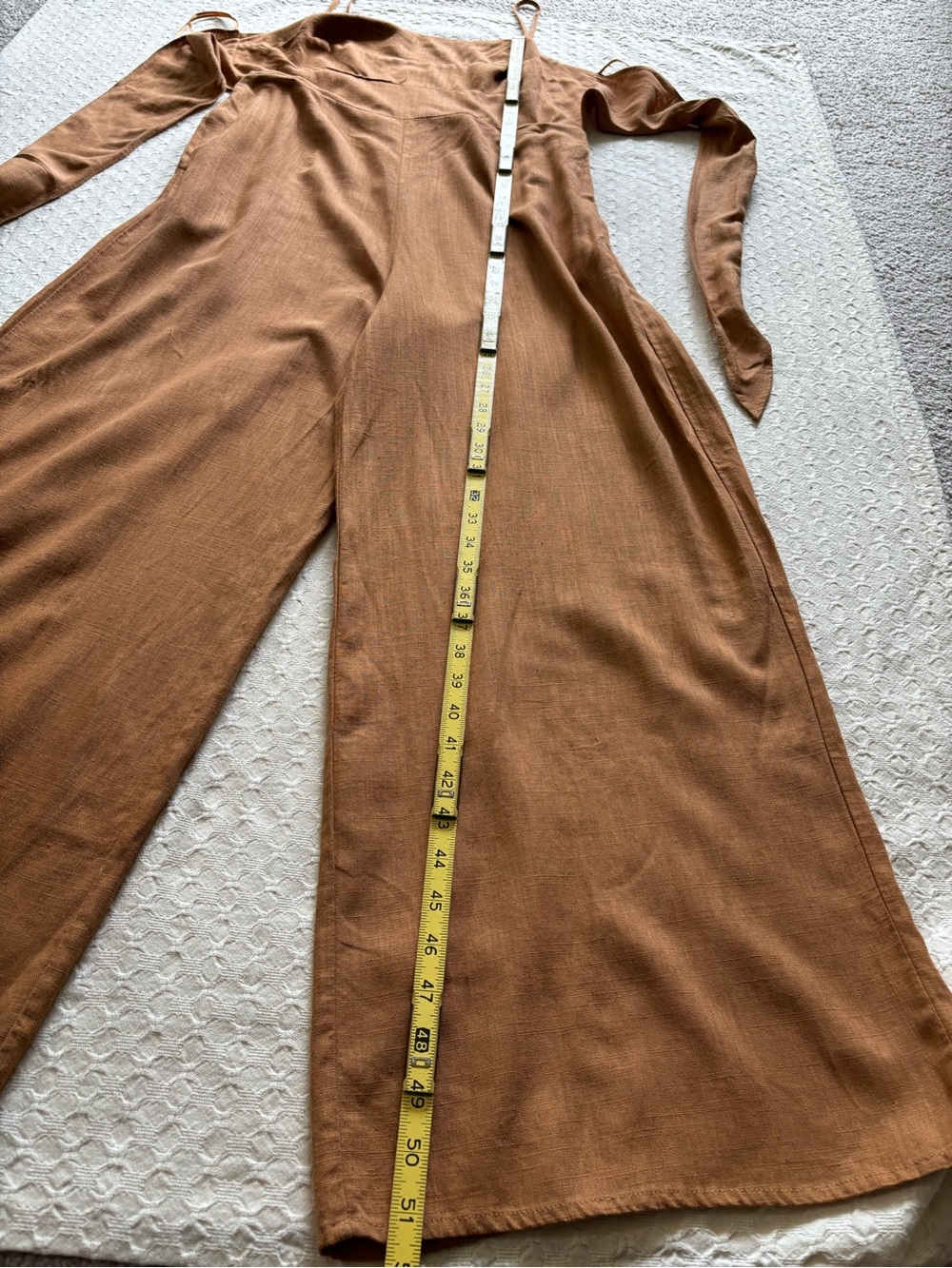 Back-Tie Wide-Leg Jumpsuit in Camel - Picture 9 of 16